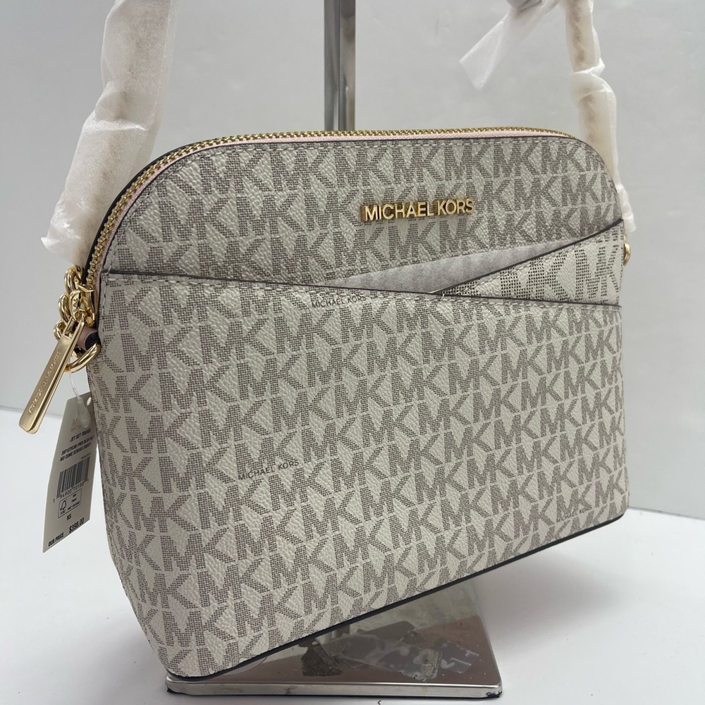 Michael Kors Jet Set Travel Med Logo Dome Crossbody XCROSS XBODY Powder Blush NW